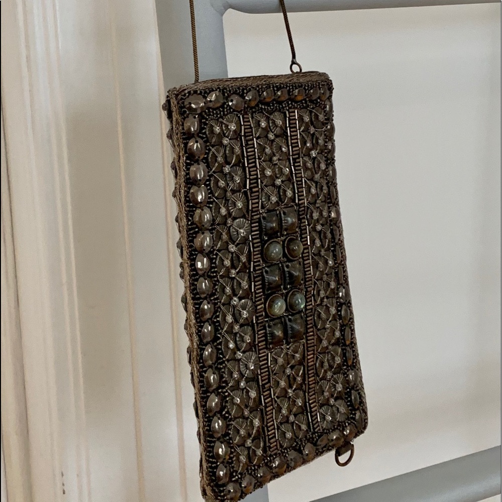 Mary Frances Gunmetal Beaded Crossbody Purse